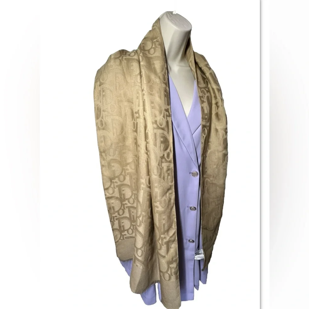 Auth Christian Dior Stole Shawl Scarf 35%Silk; 65%Wool
